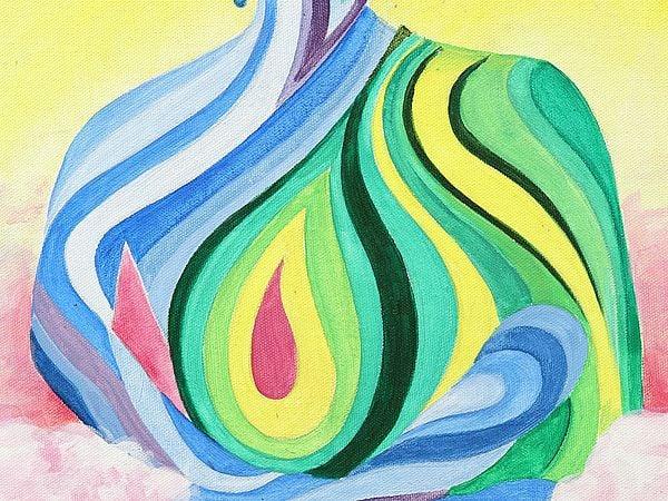 Exotic India Mystic Buddha Oil Painting With Wooden Carved Frame 