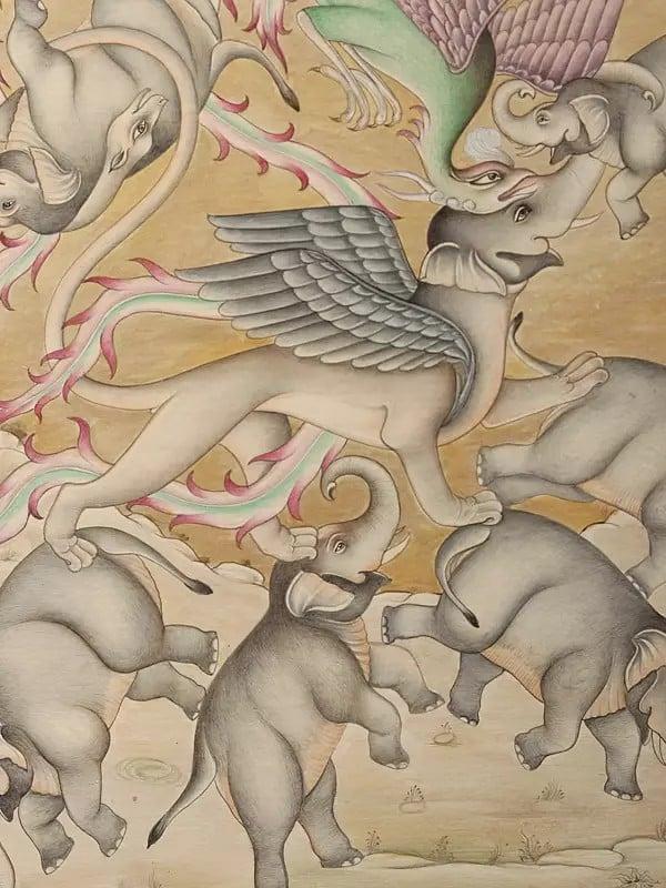 Exotic India Mythical Beast With A Herd Of Elephants 