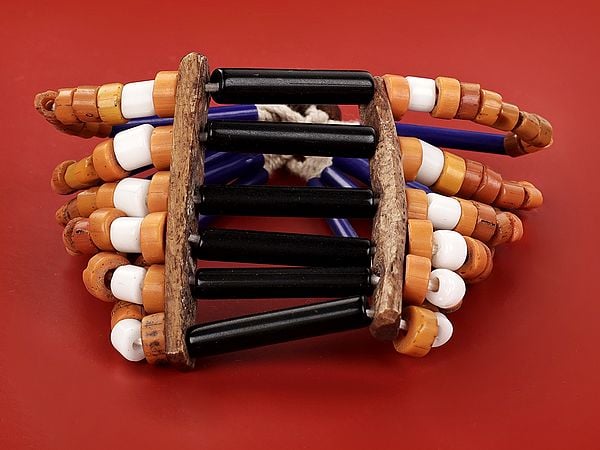 exotic india Naga Bracelet with Black Orange and Blue Beads 