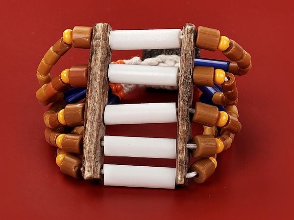 exotic india Naga Bracelet with Brown and Blue Beads 
