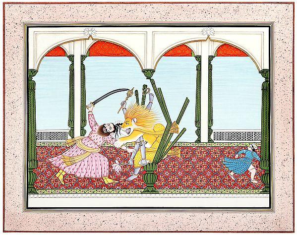 exotic india Narasimha Drags Down The King Hiranyakashipu 