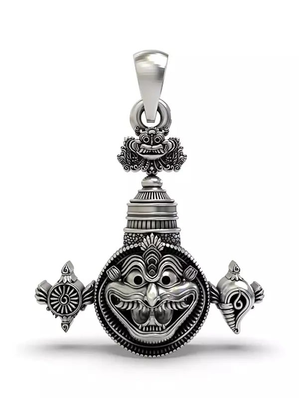 exotic india Narasimha Pendant with Shankh and Chakra 