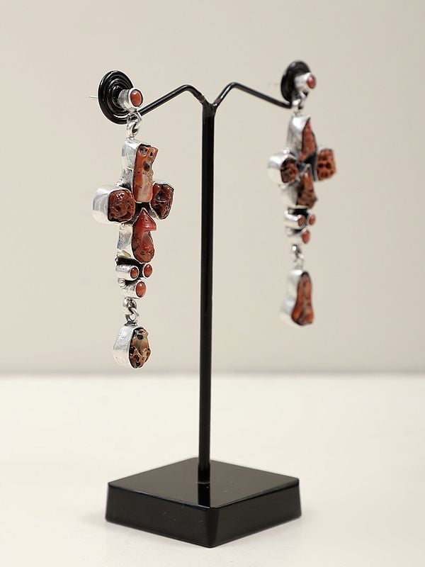 Exotic India Natural Coral Dangle Earring | Sterling Silver Jewelry