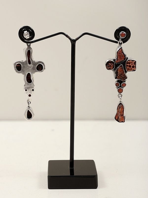 Exotic India Natural Coral Dangle Earring | Sterling Silver Jewelry