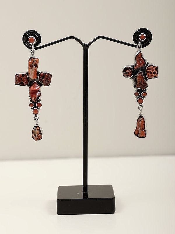 exotic india Natural Coral Dangle Earring | Sterling Silver Jewelry