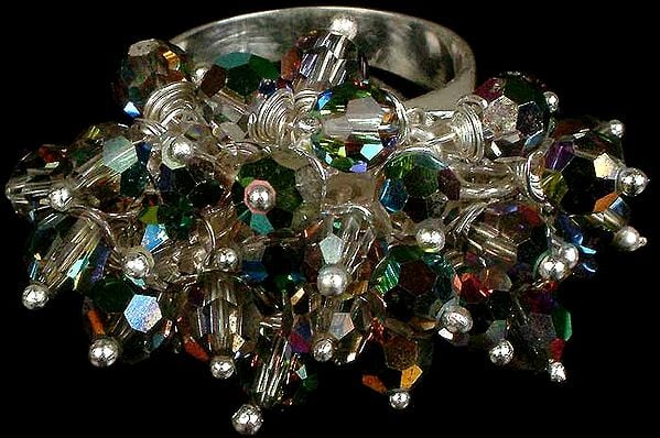 exotic india Natural mix Gemstone Swarovski Gypsy Ring 