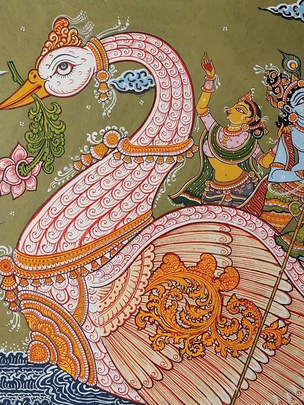 Exotic India "Nauka Vihar" - Lord Krishna With Gopis On Boat | Pattachitra Painting From Odisha