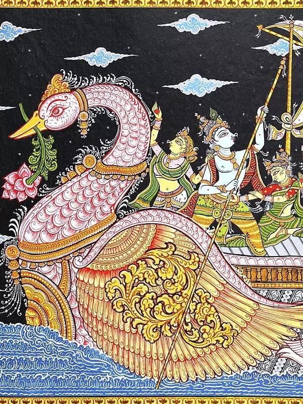 Exotic India Nauka Vihar - Radha Krishna On Boat With Gopikas | Pattachitra Painting From Odisha 