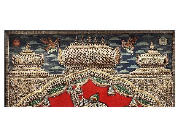 Exotic India Navaneeta Krishna Tanjore Painting With Teakwood Frame | Traditional Colors With 24K Gold | Handmade