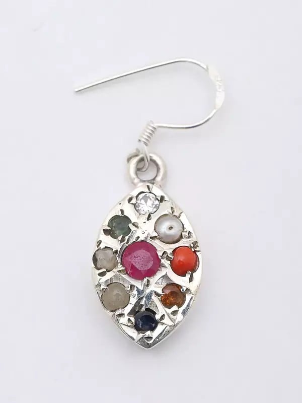 Exotic India Navaratna Marquise Shape Dangle Earrings 