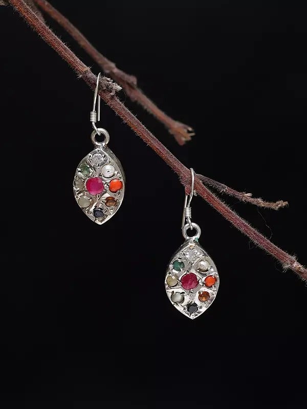 exotic india Navaratna Marquise Shape Dangle Earrings 