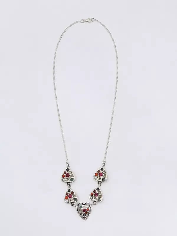 Exotic India Navaratna Valentine Heart Shape Necklace 