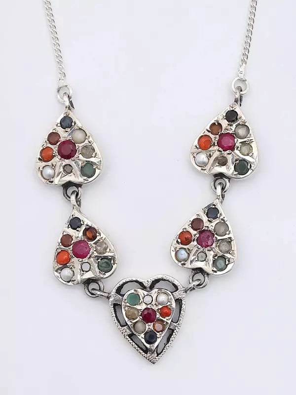 Exotic India Navaratna Valentine Heart Shape Necklace 