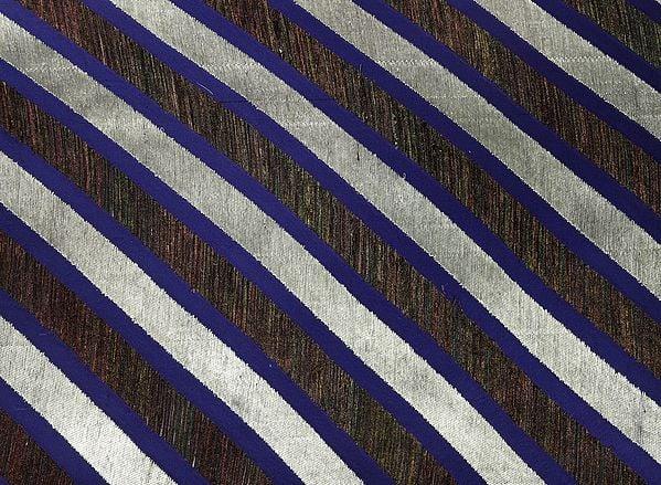 exotic india Navy Blue Fabric with Real Peacock Feathers in Weave 