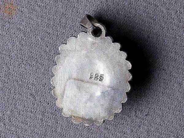 Exotic India Navy Blue Onyx Gemstone Silver Pendant From Nepal