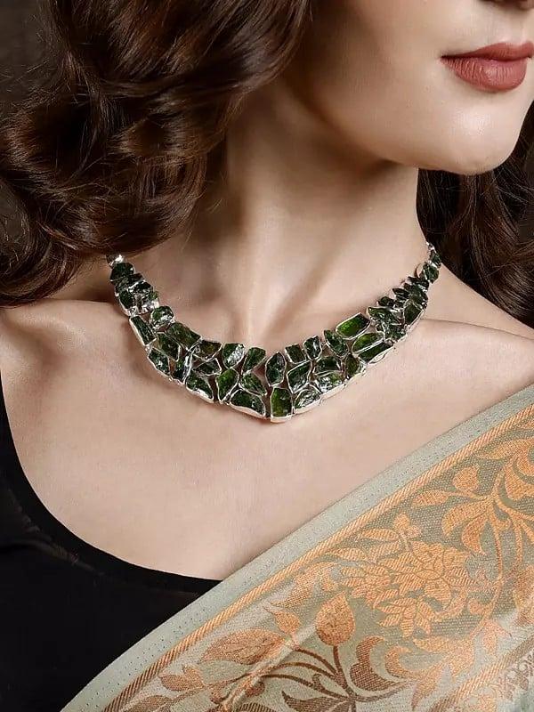 Exotic India Necklace With Rugged Natural Chrome Tourmaline 