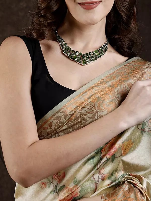 exotic india Necklace with Rugged Natural Chrome Tourmaline 