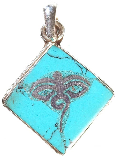 exotic india Nepalese Rhombus Inlay Pendant with A Pair of Swayambhunath Eyes 