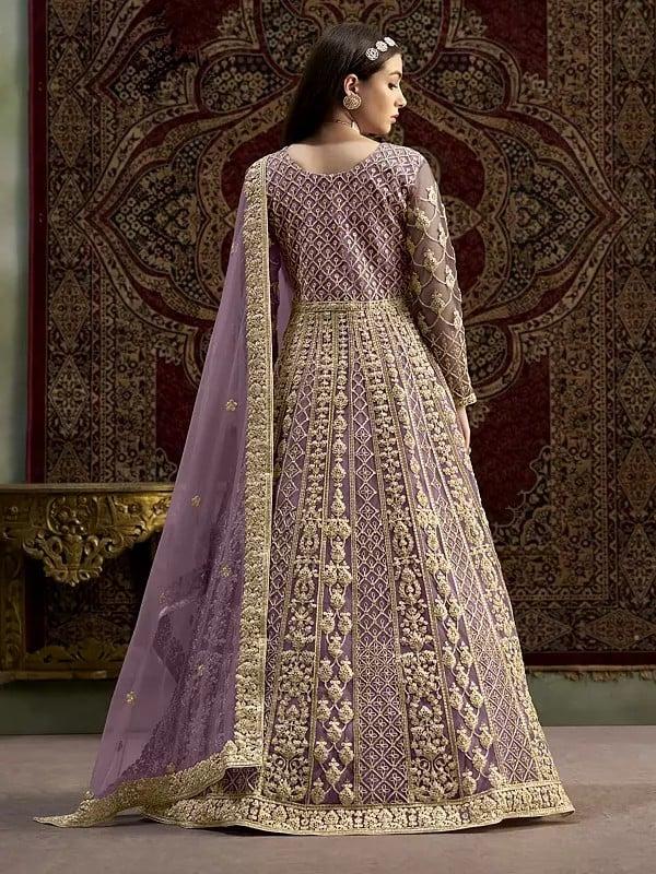 Exotic India Net Heavy Sequins And Embroidery Work Attractive Wedding Wear Gown With Dupatta