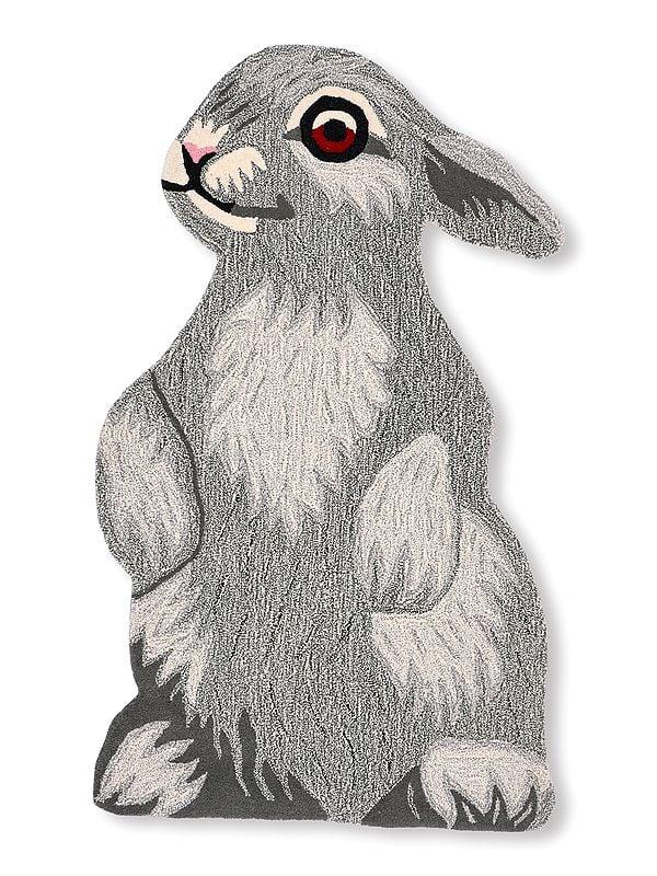 exotic india Neutral-Gray Handmade Rabbit Tufted Yogic Asana Mat from Mirzapur 