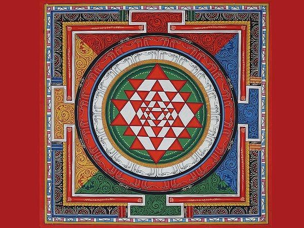 exotic india Newari Shree Yantra Mandala (Brocadeless Thangka) 