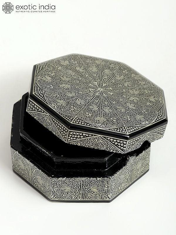 Exotic India Octagon Floral Box With Superfine Work | Hand Painted 