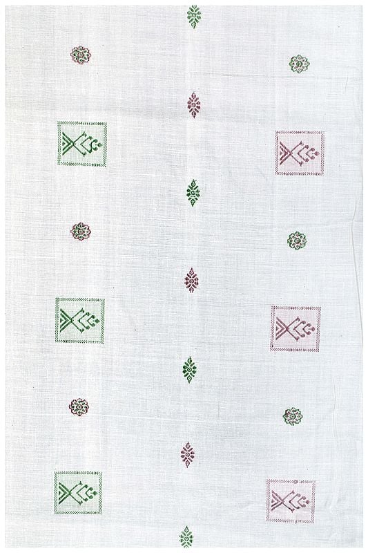 exotic india Off-White Hand-Woven Fabric from Bangalore with Embellished Bootis 