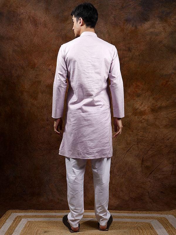 Exotic India Orchid-Ice Kurta Pajama Set With Herringbone Weave 