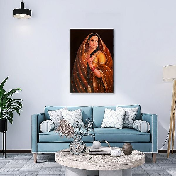 Exotic India Ornamented Lady Oil Painting On Canvas