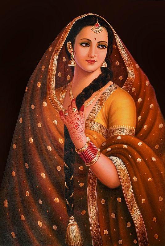 exotic india Ornamented Lady Oil Painting on Canvas