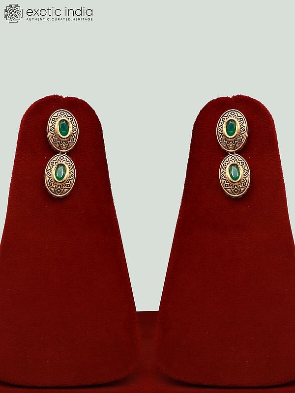 Exotic India Oval Shape Brass Necklace Set With Kundan Studded Earrings