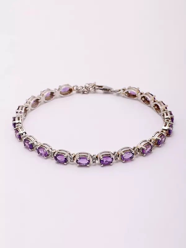 Exotic India Oval Shape Faceted Amethyst Tennis Bracelet 