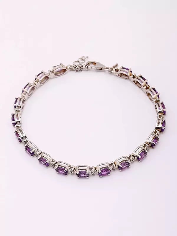 Exotic India Oval Shape Faceted Amethyst Tennis Bracelet 