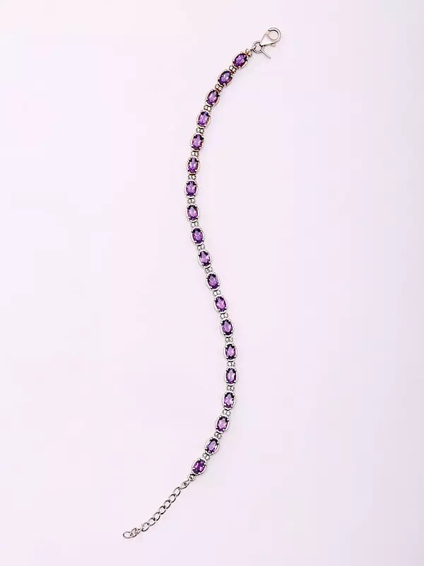 Exotic India Oval Shape Faceted Amethyst Tennis Bracelet 