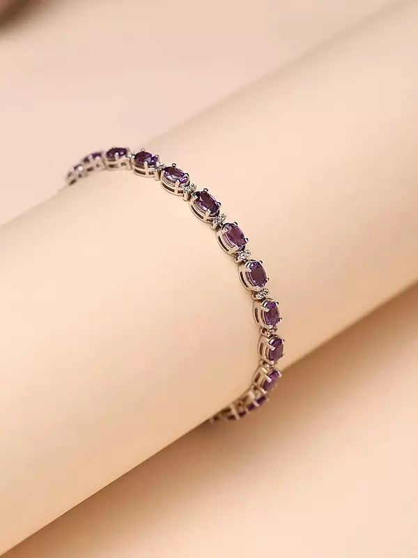 exotic india Oval Shape Faceted Amethyst Tennis Bracelet 