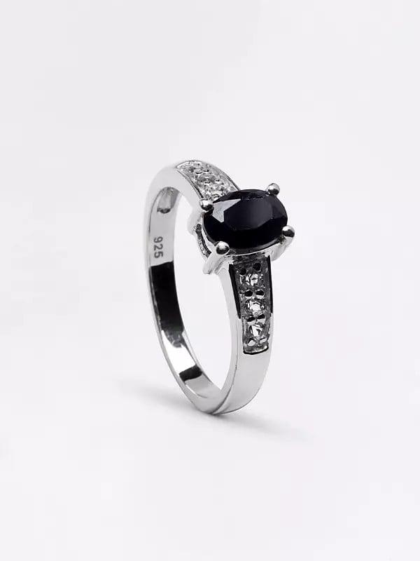 exotic india Oval Shape Faceted Black Onyx Ring with Cubic Zirconia 