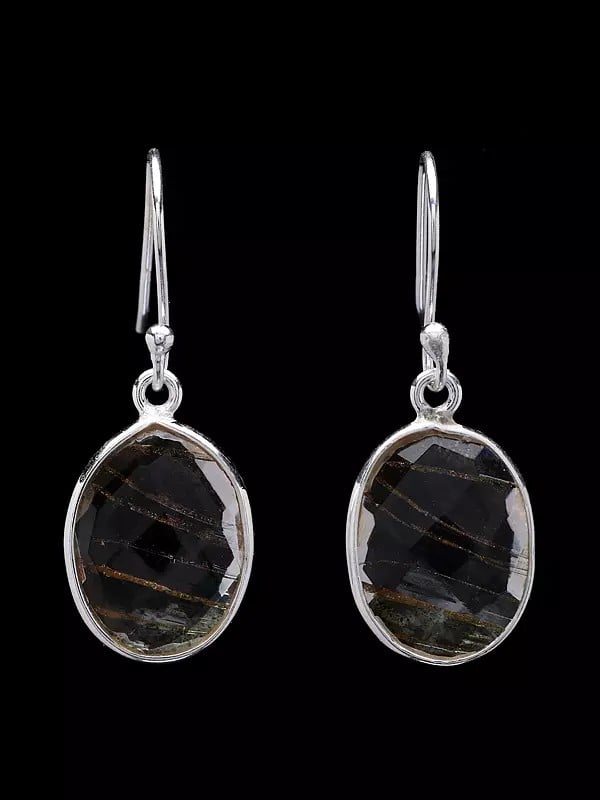 Exotic India Oval Shape Faceted Crystal Hook Earrings 