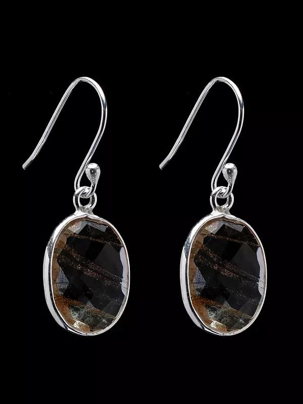 Exotic India Oval Shape Faceted Crystal Hook Earrings 