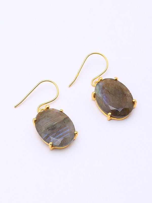 Exotic India Oval Shape Faceted Labradorite Hook Earrings 