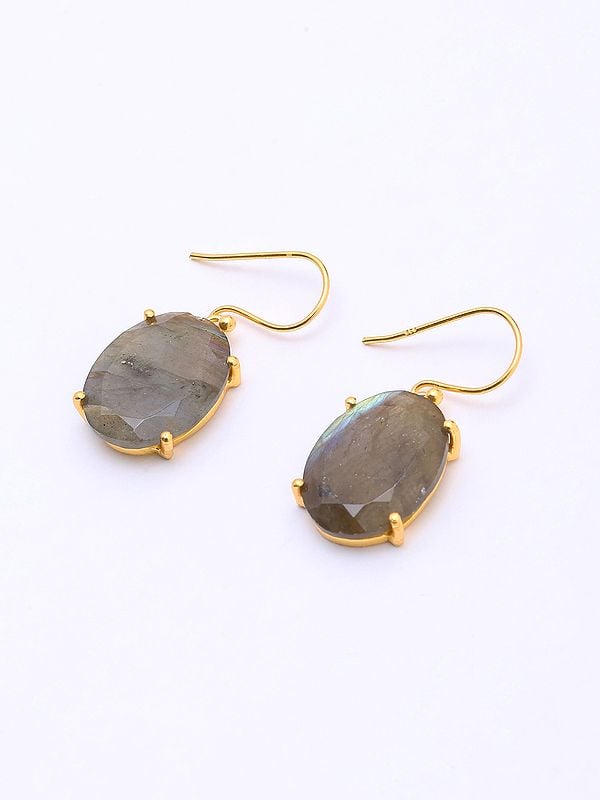 Exotic India Oval Shape Faceted Labradorite Hook Earrings 