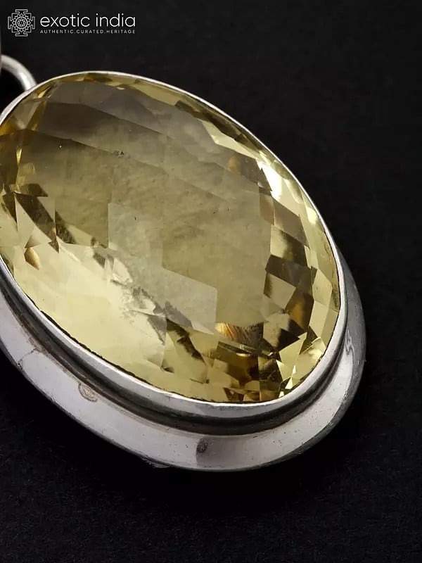 Exotic India Oval Shape Faceted Lemon Topaz Pendant 