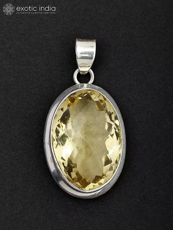 Exotic India Oval Shape Faceted Lemon Topaz Pendant 