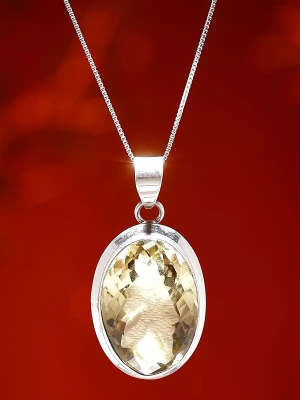 Exotic India Oval Shape Faceted Lemon Topaz Pendant 