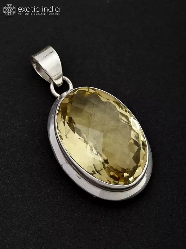 exotic india Oval Shape Faceted Lemon Topaz Pendant 