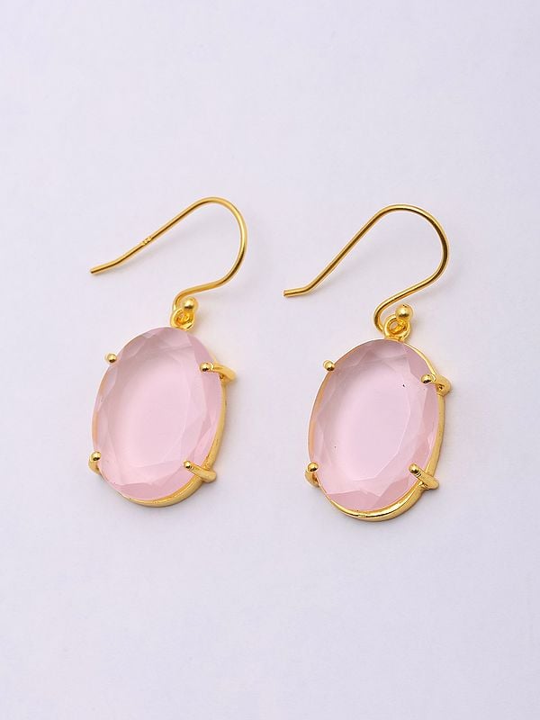 Exotic India Oval Shape Faceted Pink Chalcedony Earrings 