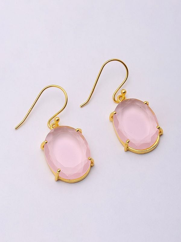 Exotic India Oval Shape Faceted Pink Chalcedony Earrings 