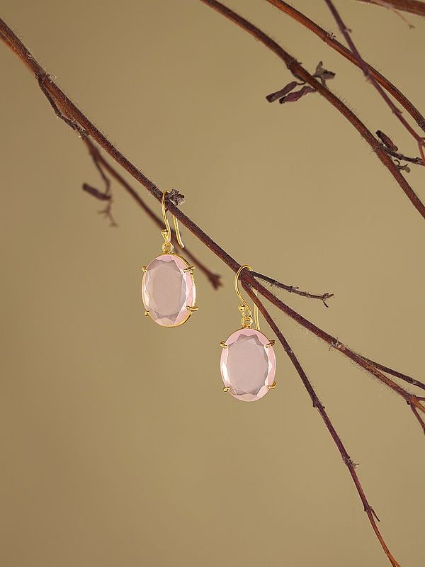 Exotic India Oval Shape Faceted Pink Chalcedony Earrings 