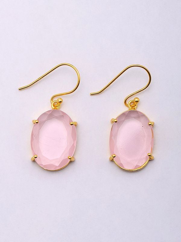exotic india Oval Shape Faceted Pink Chalcedony Earrings 