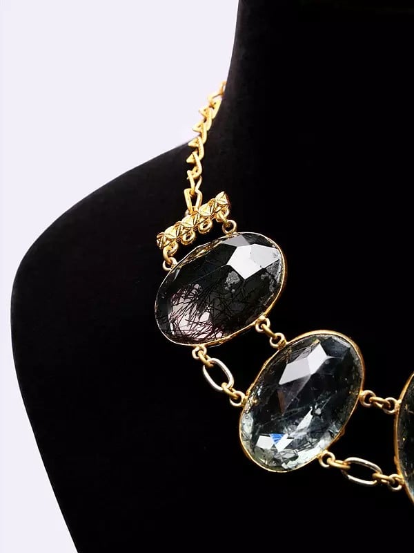 Exotic India Oval Shape Faceted Rutile Quartz Choker Necklace 