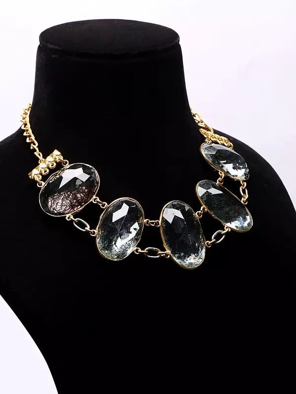 Exotic India Oval Shape Faceted Rutile Quartz Choker Necklace 